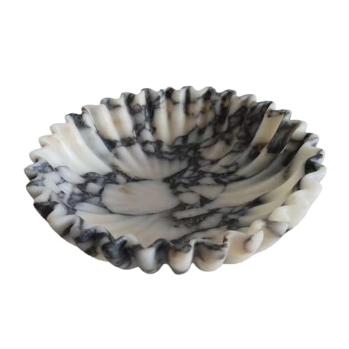 SourcTrek 10-inch Decorative Bowl - Handmade Natural Marble, Scalloped &