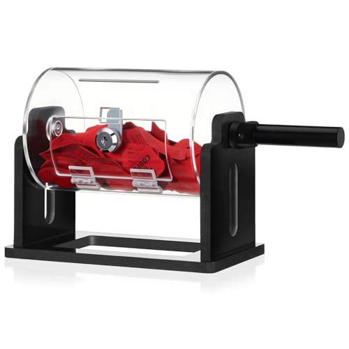Leinuosen Acrylic Raffle Drum, Clear Raffle Tickets Spinner Cage with Shaking Hand, Transparent Ticket Spinner Box for Prize Draw Games, Bingo, Balls(Cylindrical)