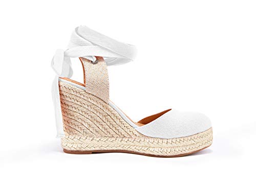 Image of FISACE Womens Summer Espadrille Heel Platform Wedge Sandals Ankle Buckle Strap Closed Toe Shoes