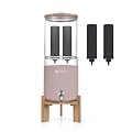 FACHIOO All Glass Gravity-fed Water Filter System, 2.25-Gallon All Glass Water Purifier with 4 Filters (4 Black Filter, 7 Inch Stand, Protective Sleeve), Reduces 99% Chlorine