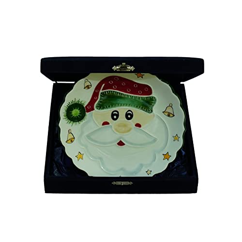 Anka Handcrafts - Christmas Home Decors – Tonton Santa Claus - Handmade & Handpainted Ceramic Plates with Unique Embossed Surface – w Navy Int. Velvet Case – Christmas for Homes 776