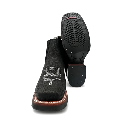 Men’s Leather Ankle Dress Cowboy Boot, Square Toe Cuello Toro Western Boots3