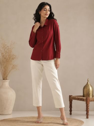 Image of SAADAA Airy Linen Shirt | Solid Regular Fit Casual Shirts Stylish for Women