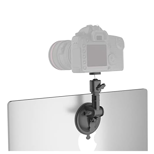 LenTok DSLR Monitor Camera Mount with Strong Suction Cup, Webcam Monitor Mount for Computer Laptop, Compatible with Canon Nikon Sony Fuji SLR Mirrorless Cam for Live Stream Video Conferencing YouTube