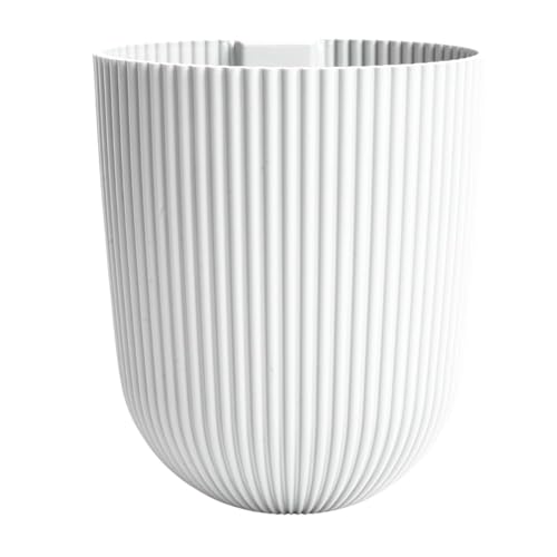 B2C Wall-Mounted Flower Pot – Modern Ridged Design, Plastic, Indoor & Outdoor Planter, 2.1L, Compact Vertical Garden Pot (White)