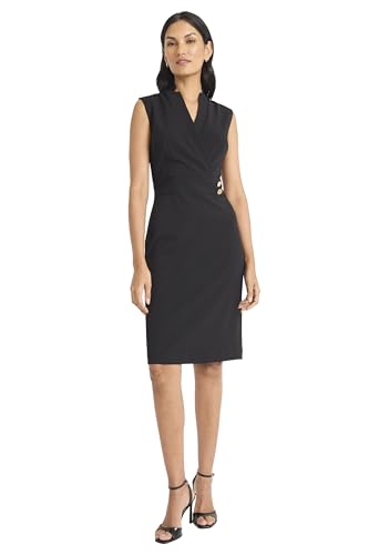 Maggy London Women's Sleeveless Scuba Crepe Sheath V-Neck Wrap Bodice-Professional Cocktail Dresses, Black