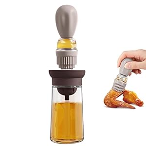 Glazen oliefles 2 in 1 oliedispenser met siliconen olieborstel siliconen druppelaar meetoliedispenser fles voor keuken koken BBQ bakken (bruin)