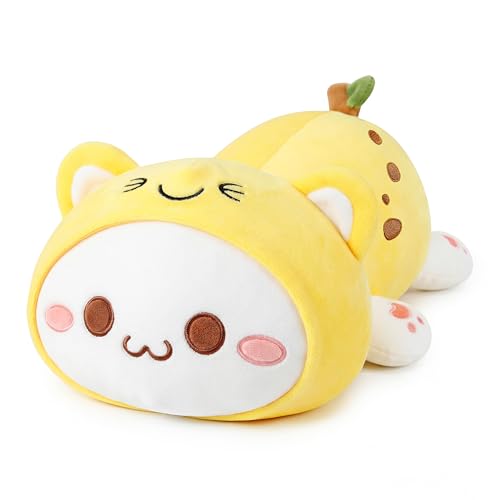 Shownicer, Gato de peluche, juguete suave kawaii, animales de peluche, cojín, regalo para niñas y niños de 3 años en adelante (Gato plátano, 30 cm)