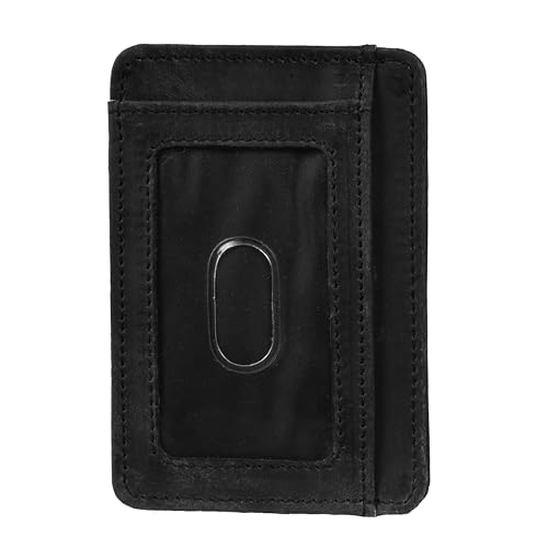 LEATHER VILLAGE Front Pocket Minimalist Leather Slim Wallet RFID Blocking Medium Size- Black2