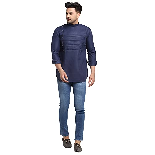 Image of SAIFOO Men's Rich Cotton Blind Short Kurta