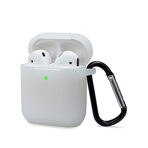 KOKOKA Custodia in Silicone da Appendere Compatiblile con AirPods 2 & 1, Custodia Protettiva per AirPods, Airpods Case Cover LED Anteriore Visibile Moschettone Portachiavi, Translucent