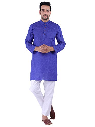 Image of JEXI Men's Cotton Blend Solid Kurta Pyjama Set - Knee-Length, Mandarin Collar, Full Sleeve, Ethnic Wear