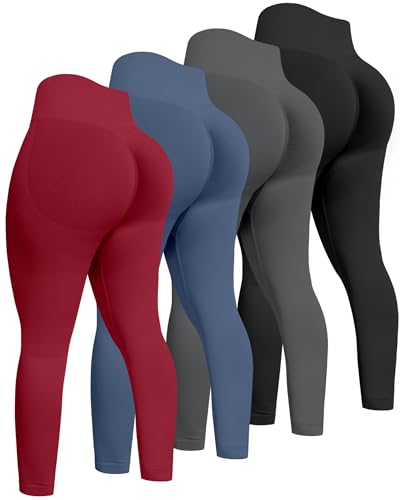 ATHVOTAR Workout Gym Leggings Women, High Waisted Seamless Butt Lifting Scrunch Butt Sports Leggings Black/Gray/Navy/Burgundy M