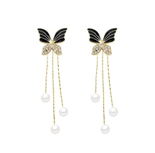 Korean Black Butterfly Long Tassel Pearl Earring Black Elegant Design Beauty Butterflies Earrings Fashionable Western Earring For Party And Gift (B0DFV3PP2C) Amazon Price History, Amazon Price Tracker