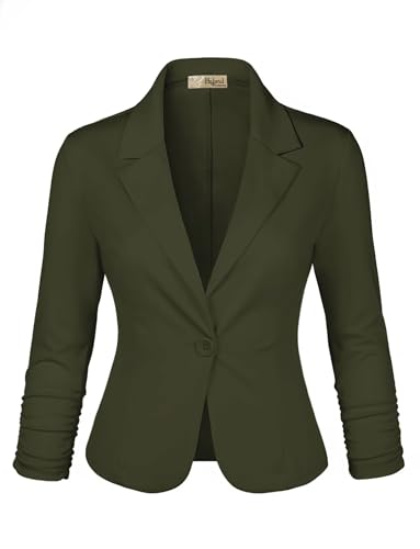 Hybrid & Company Women's Lightweight Casual Work Office Stretch Ponte Cardigan Blazer Jacket JK1131 Olive 1X