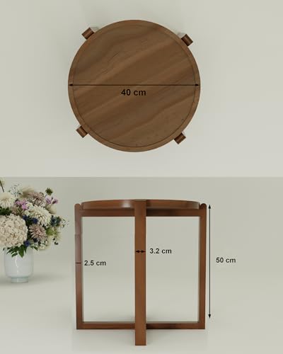 Image of Patio Folding Coffee Table Walnut Finished, Balcony and Garden Table Bistro Side Table, Outdoor Wooden Round Portable End Table Picnic Table for Camping & Dining