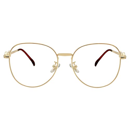 Oversized Metal Oval Reading Glasses for Women, Trendy Anti Blue Light Computer Readers, Filter UV Ray Lady Eyeglasses