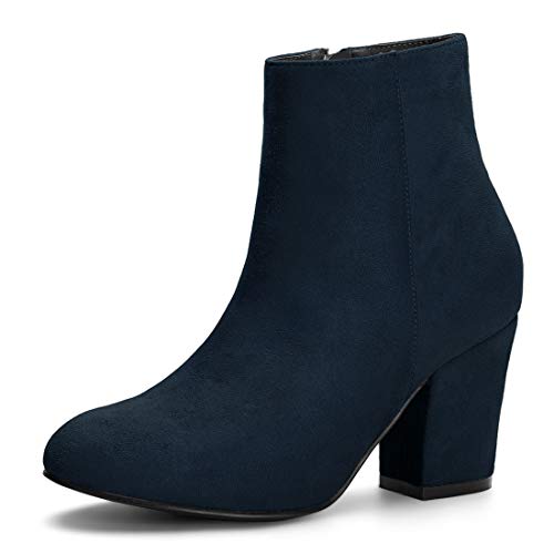 Allegra K Allegra K Women's Side Zip Chunky Heel Navy Blue Ankle Boots 10 M US