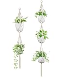 IDEEEPAN Macrame Plant Hanger - Fits 4 to 8 inches Pots for Indoor Outdoor, 49'/72' 2 Sizes Set, Ivory (POTS NOT Included)