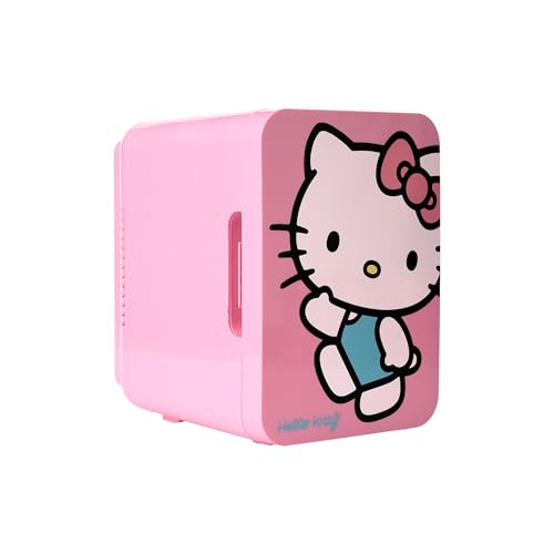 Ukonic Hello Kitty Mini Fridge 4L/6-Can Cooler – Thermoelectric, Portable, AC/DC, Kawaii Pink Design, Official Sanrio, for Bedroom, Office, Travel