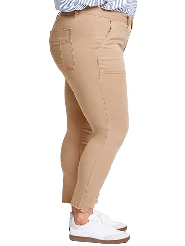 Royalty For Me Women's Plus Size Mid Rise Frayed Ankle Pants, Sahara, 16W Khaki2