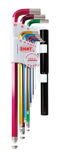 エイト 六角棒スパナ マルチカラー エキストラロング 2段式ホルダー9本組 1.5mm〜10mm EL/ARMOURめっき 増し締めパイプ付き TLC-S9NP