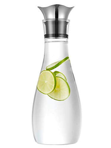 Purefold 40 Ounce Glass Pitcher with Flower Shaped Drip-Free Stainless Steel Lid Hot and Cold Water Carafe Tea Coffee Maker Ice Tea Carafe Juice Jar Wine Decanter