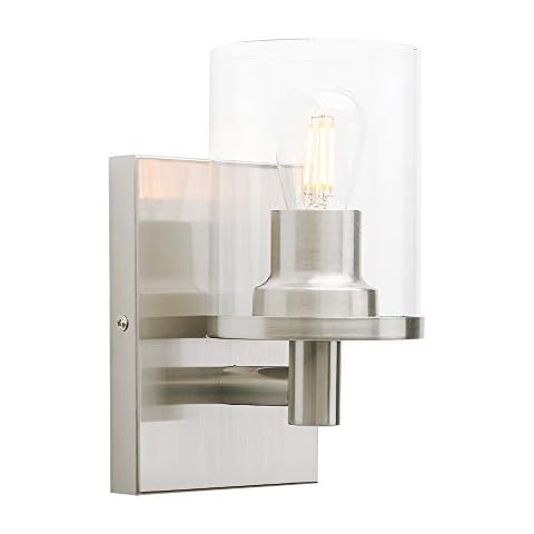 Yosoan Modern Glass Wall Sconce, Cylinder Up Wall Light Fitting for Kitchen, Restaurant, Living Room, Bedroom Bedside (Brushed) Cover