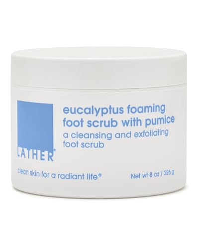 Image of LATHER Eucalyptus Foaming Foot Scrub with Pumice Stone (8 oz) Cleansing & Exfoliating Scrub - Lavender & Citrus - Cracked Heels - Pedicure Tools - Foot Cream - Vegan & Cruelty Free - Beauty, Skin Care