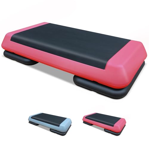 MIIUDGIG 28.5'' Adjustable Aerobic Step Platform, Adjustable Fitness 4"-6" Exercise Stepper Workout with 2 Risers, Aerobics Stepper Workout Stepper for Home Gym Cardio Strength & Training (Red)