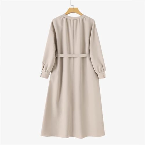 Women Shirt Dress Vintage Solid V-Neck Long Dress Spring Long Sleeve Belted Dress Office Lady Midi Dresses2