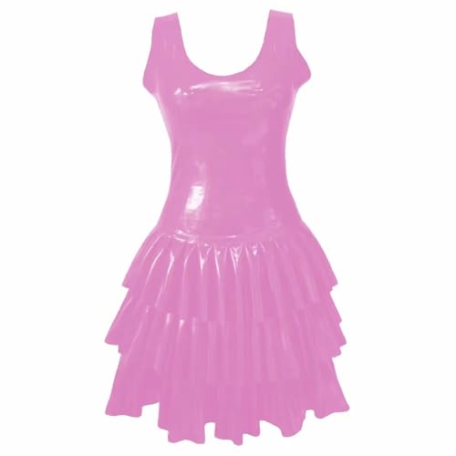 Volants multicouches et effet cuir pour cette mini robe clubwear O-Neck unique