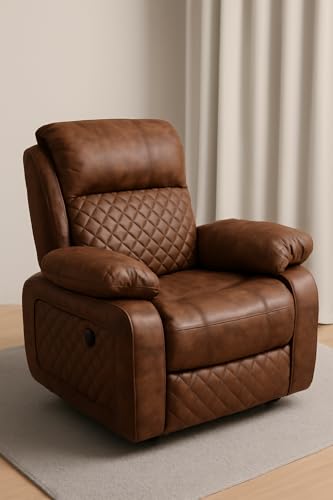 Image of Cable Crafts Deluxe Quilted Recliner in Brown Leatherette for Home Living Room Comfortable Seating