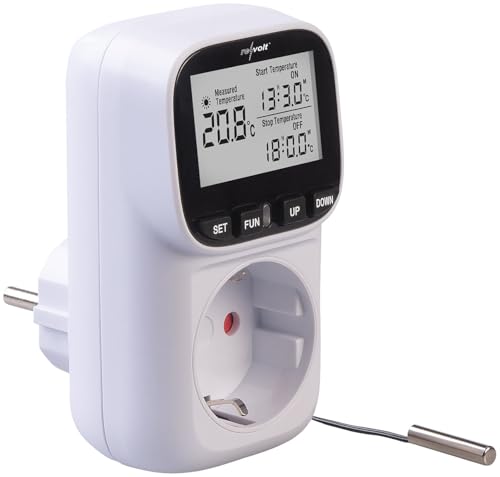revolt Temperatur Regler: Digitales Steckdosen-Thermostat für Heiz & Klimageräte, Sensorkabel (Thermostat Stecker, Steckdosenthermostat...
