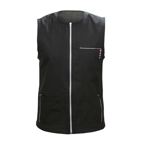 GENCUTS Barber Jacket for Men Women Barber Smock Dog Grooming Jacket Barber Vest Barber Shirt Hairdresser Smocks (BLACK WHITE 2XL)