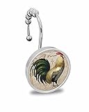 Shower Curtain Hooks Set of 12 Farm Style Animal Cock and Butterfly Crystal Glass Shower Curtain Rings for Bathroom Decorative Stainless Steel Rust Proof Roller Shower Curtain Hangers