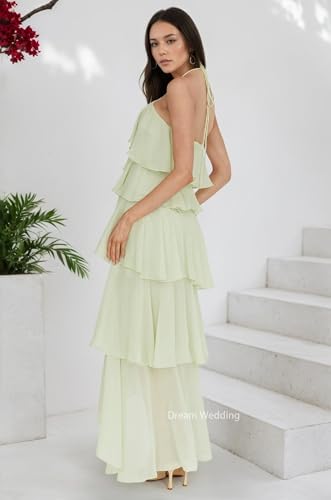 Ruffles Halter Bridemsiad Dress Tiered Chiffon Wedding Guest Dresses Flowy High Low Prom Party Dress Elegant DR08464