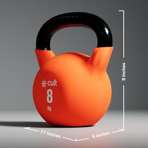 Image of Cult 8kg Neoprene Anti-Slip Grip Colored Kettlebell for Home Workout - Orange