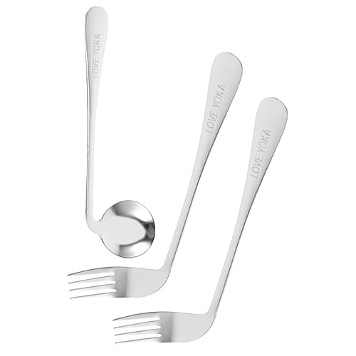 minkissy 1set Adaptive Utensils for Elderly Ergonomic Angled Spoon and Fork for Self-Feeding Stainless Steel Design Comfortable Handles for Bedridden Patients and Seniors