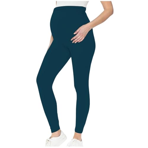 Maternity Leggings Petite Elastic Belly Support Pants Womens Pregnancy Workout Yoga Active Soft Tights Pants Dark Blue