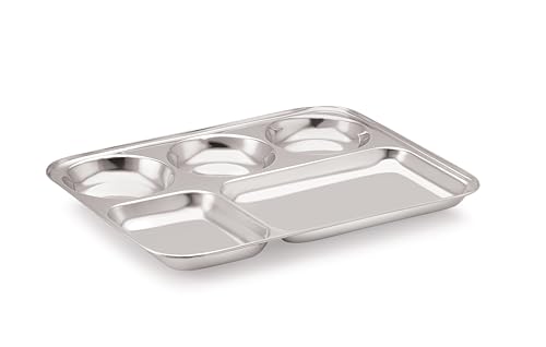 Image of TOSAA Stainless Steel 5 in 1 Deep Compartments Clutter-Free Dinner Plate /Bhojan Thali, BPA-Free,Perfect for Serving a Variety of Foods Without Mixing (4 pcs Set)