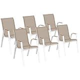 IDMarket - Juego de 6 sillas de jardín apilables NOUMEA de metal y textileno en blanco y madera