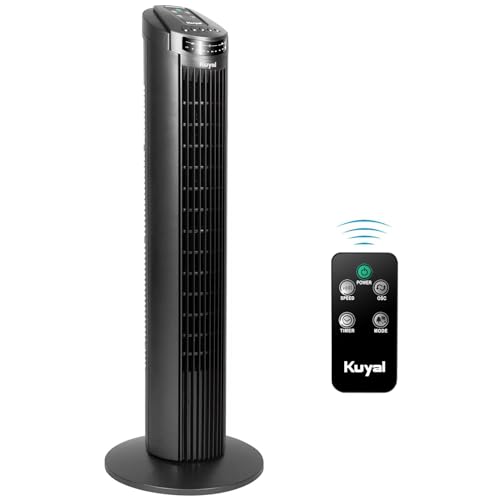 Kuyal Cooling Tower Fan, 3-Speed 3-Wind Mode 70° Rotation Oscillating 29'' Quiet Tower Fan with 7.5h Timer and Remote Control,50w