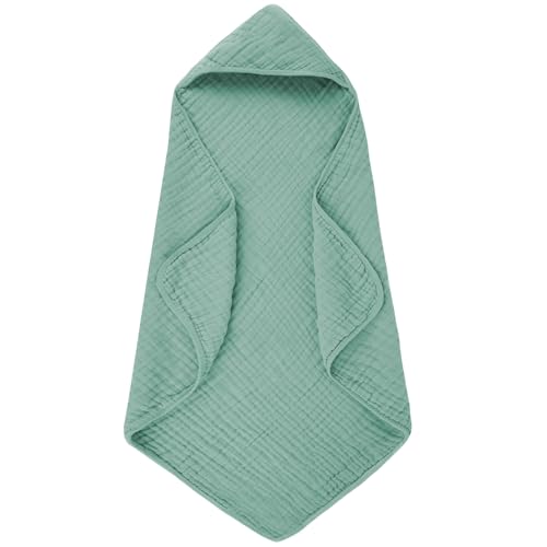 Image of Muslin Hooded Baby Towel, Soft Cotton, Sage Green