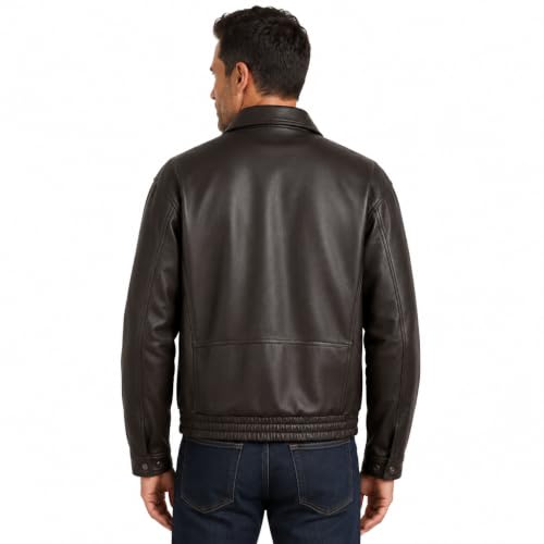 Image of REED Men's Luxury Leather Bomber Jacket - Genuine Leather American Style with Broad Shoulder Fit