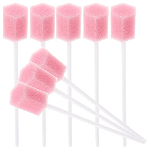 ROSENICE Disposable Oral Care Sponge Swab Tooth Cleaning Mouth Swabs 100pcs (Pink)