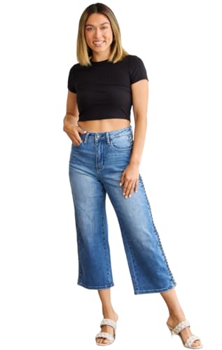 Judy Blue Braid Side Detailed Wide Leg Jeans