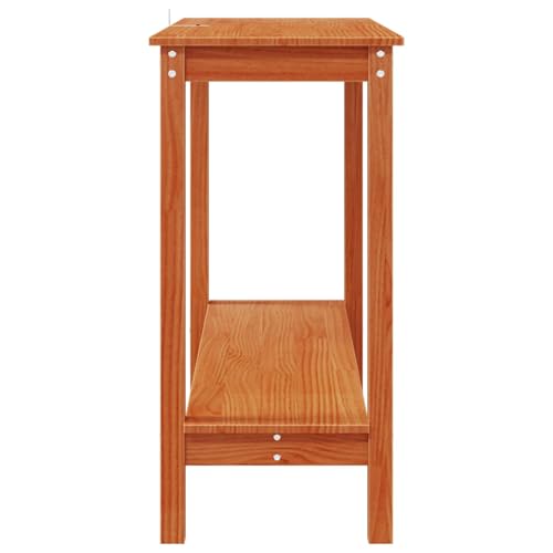 Mesa consola de madera maciza de pino con acabado marrón cera 7