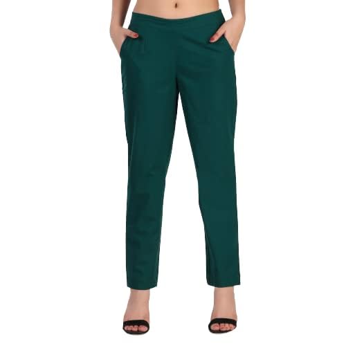 Image of Aarav Fabric Women's 100% Cotton Casual Pant | Ankle Length Regular fit Cotton Trouser | Straight Fit Formal Pants for Kurti, Office, Casual and Daily Outdoor Lifestyle