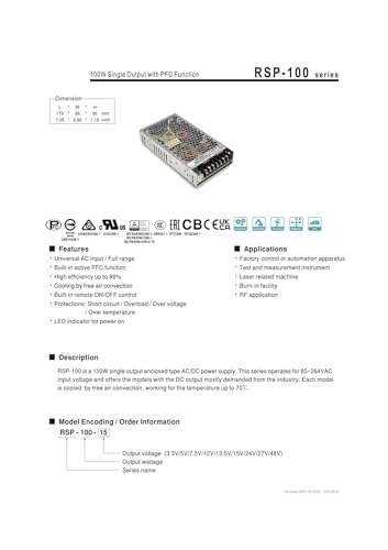 Alimentation à découpage RSP-100-24 pour industrie
